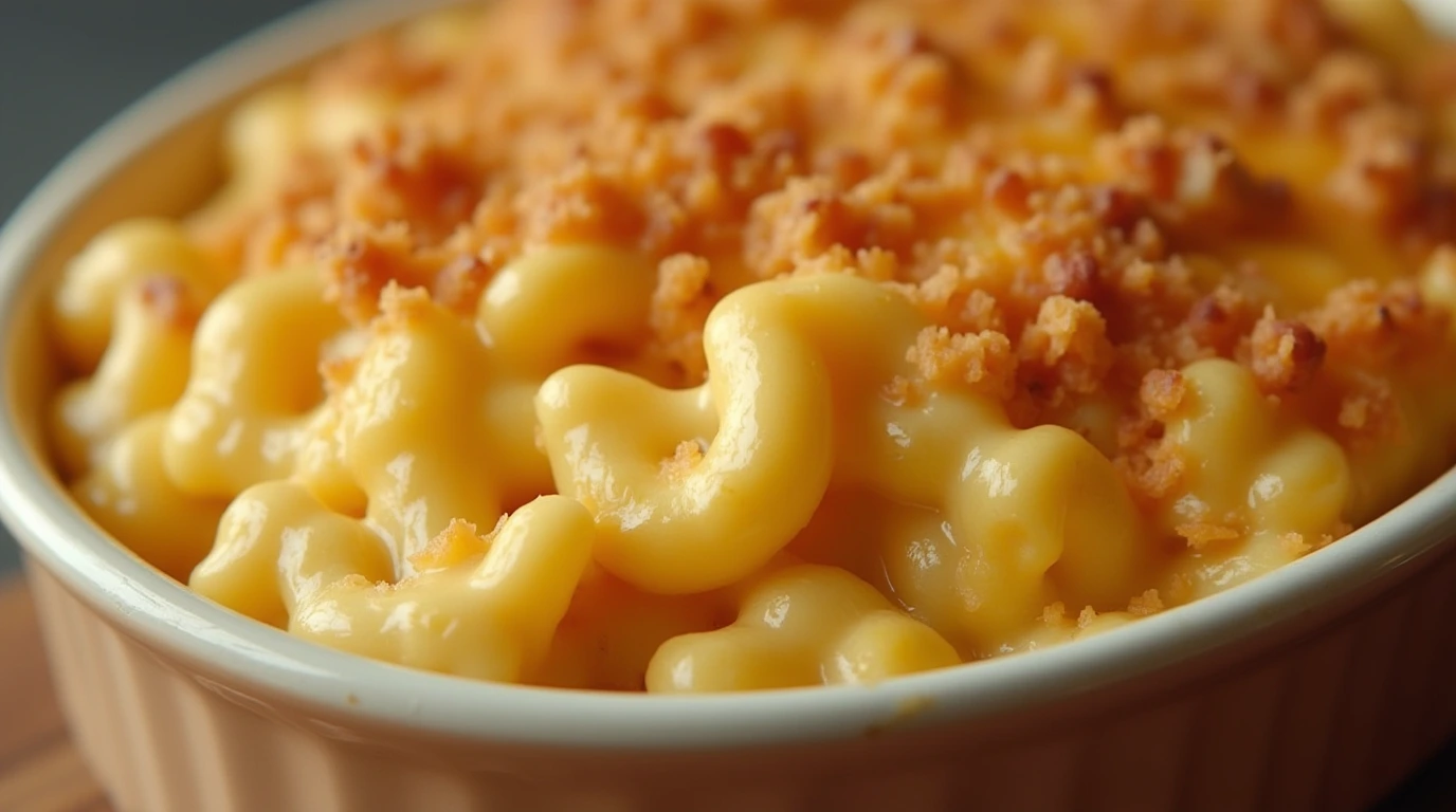 Homemade creamy Chick-fil-A mac and cheese in a baking dish