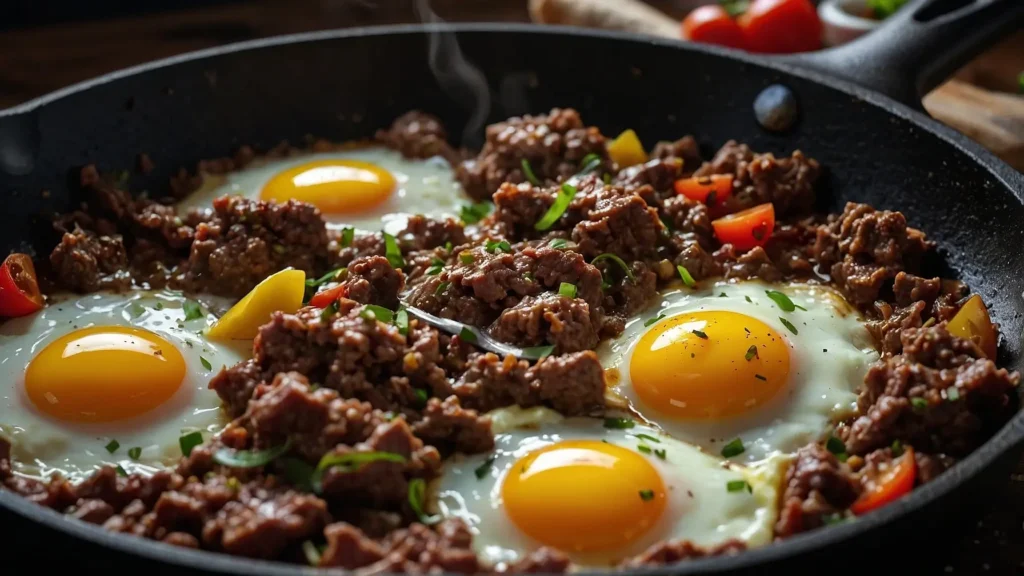 ground beef and eggs