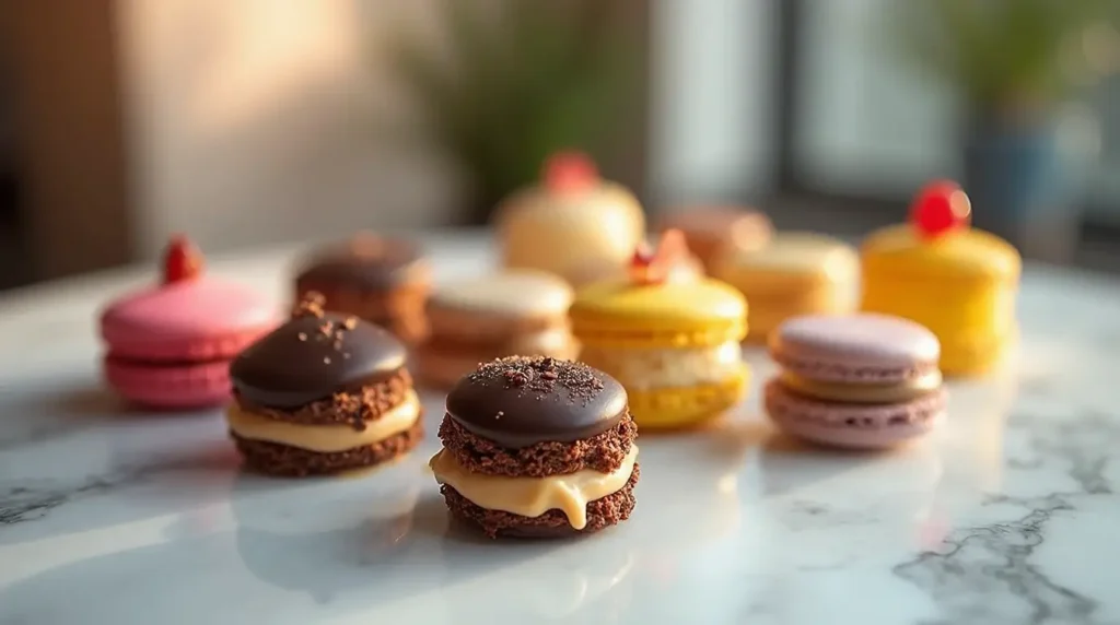 A selection of stunning, elegant desserts on a beautifully decorated table