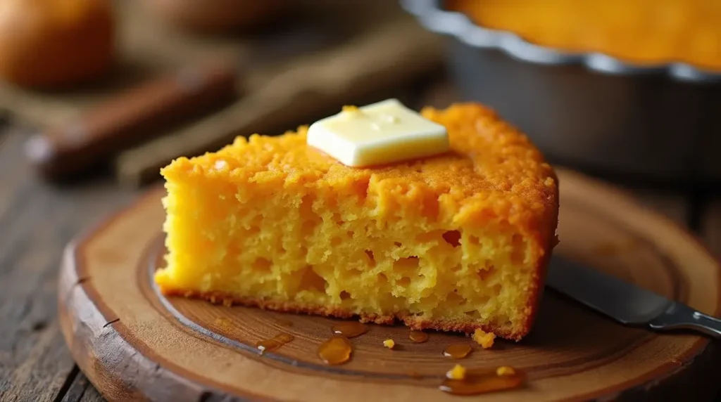 A fresh batch of golden-brown sweet potato cornbread made using Jiffy mix