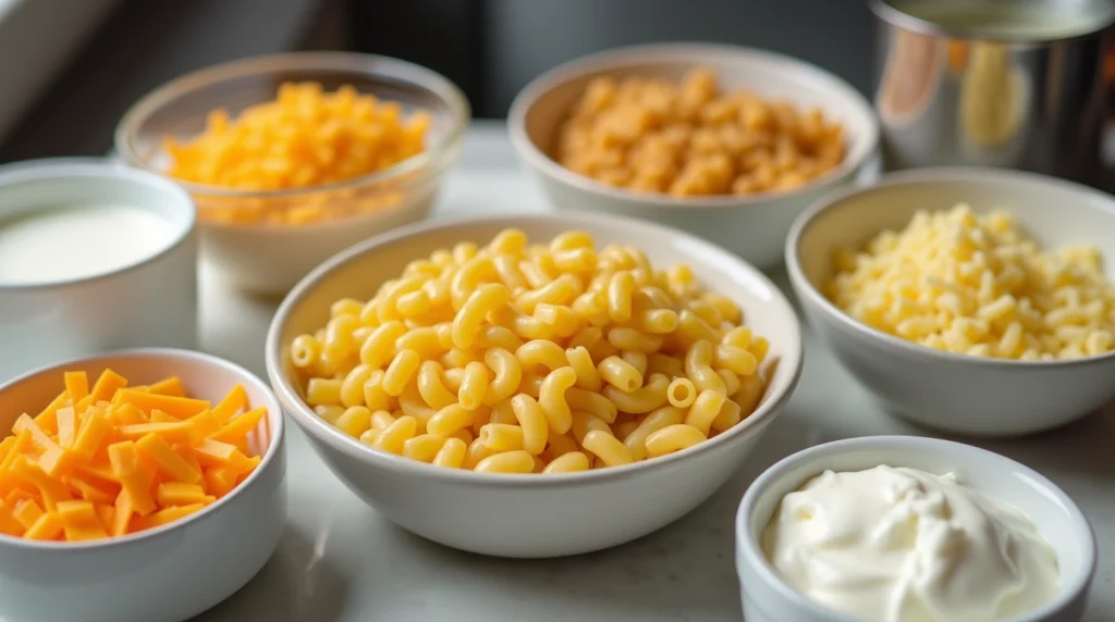 Step-by-step ingredients for making Chick-fil-A mac and cheese