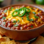 A creamy chili and cheese dip