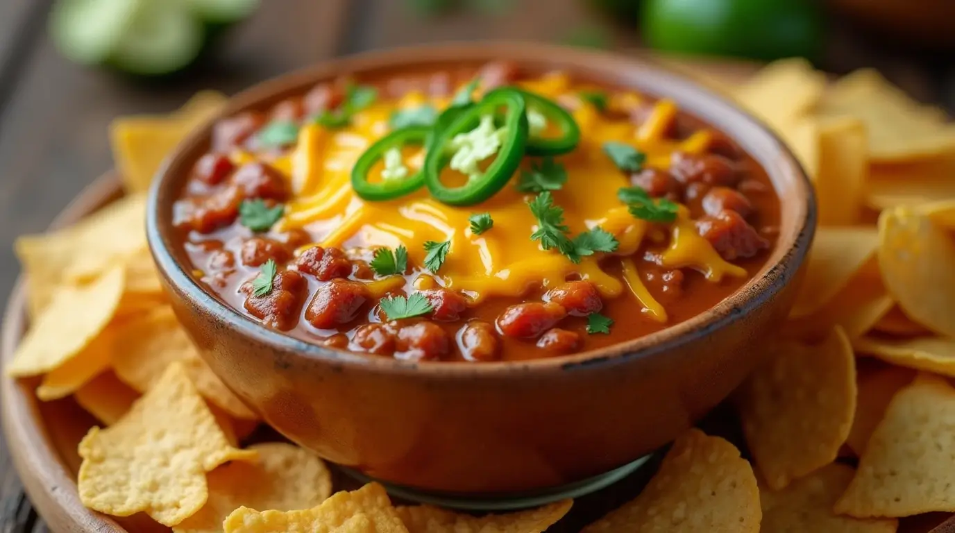 A creamy chili and cheese dip