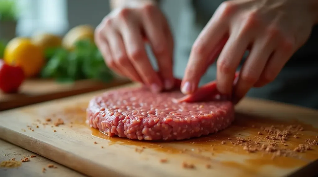 Step-by-step process of forming beef pan sausage patties