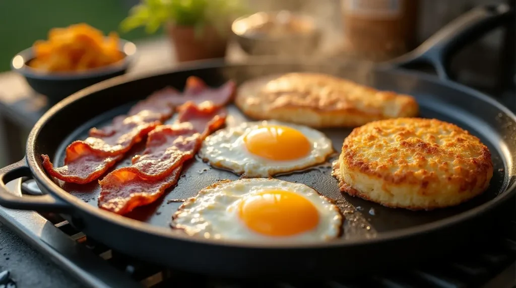 A Blackstone griddle loaded with crispy bacon