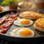 A Blackstone griddle loaded with crispy bacon