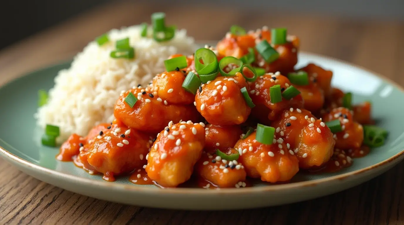 Crispy chicken coated in sweet chili sauce