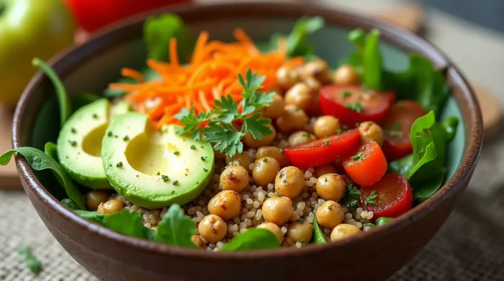 A colorful vegan lunch with a variety of fresh vegetables