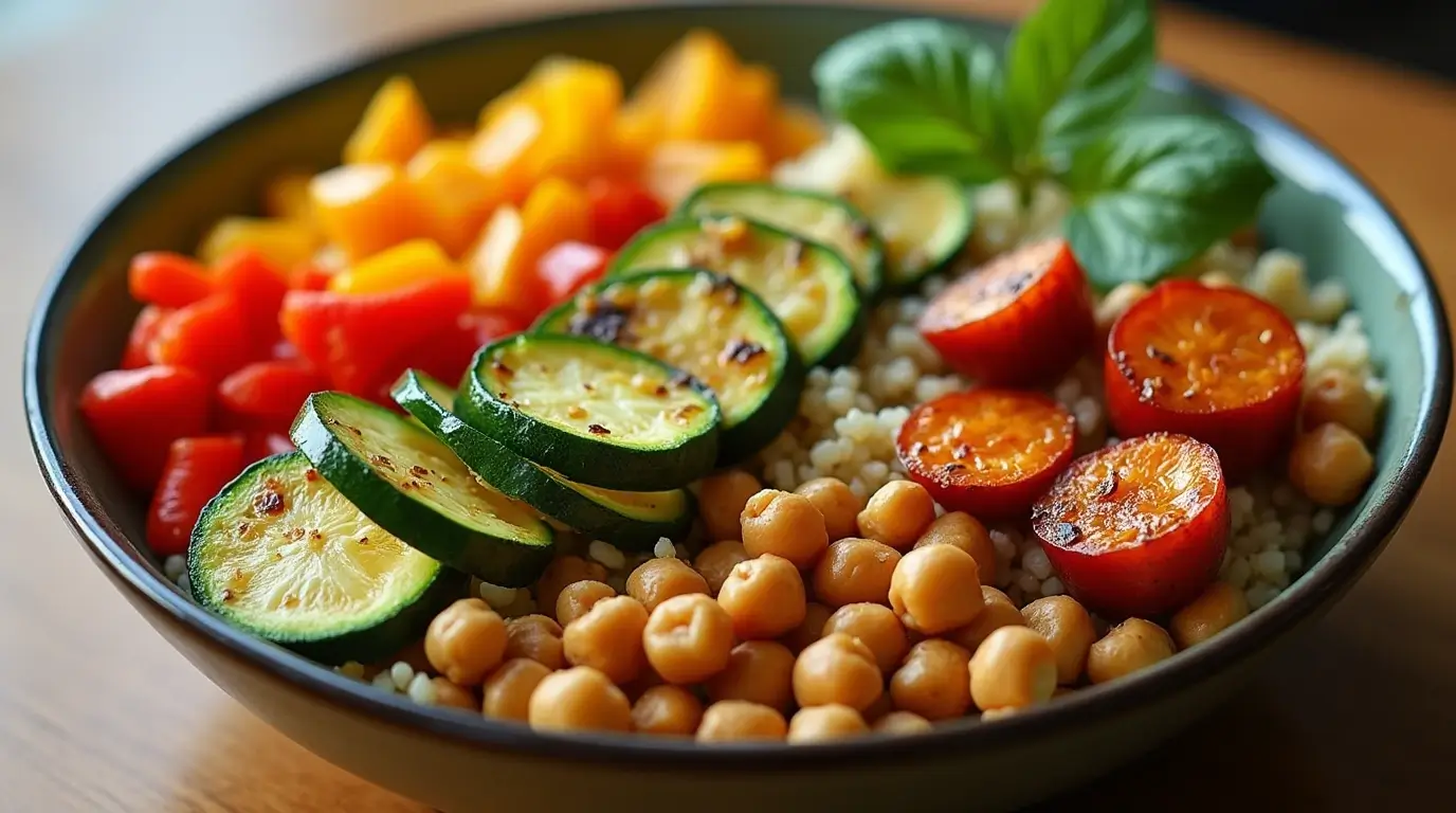 A protein-packed vegetarian bowl filled with quinoa